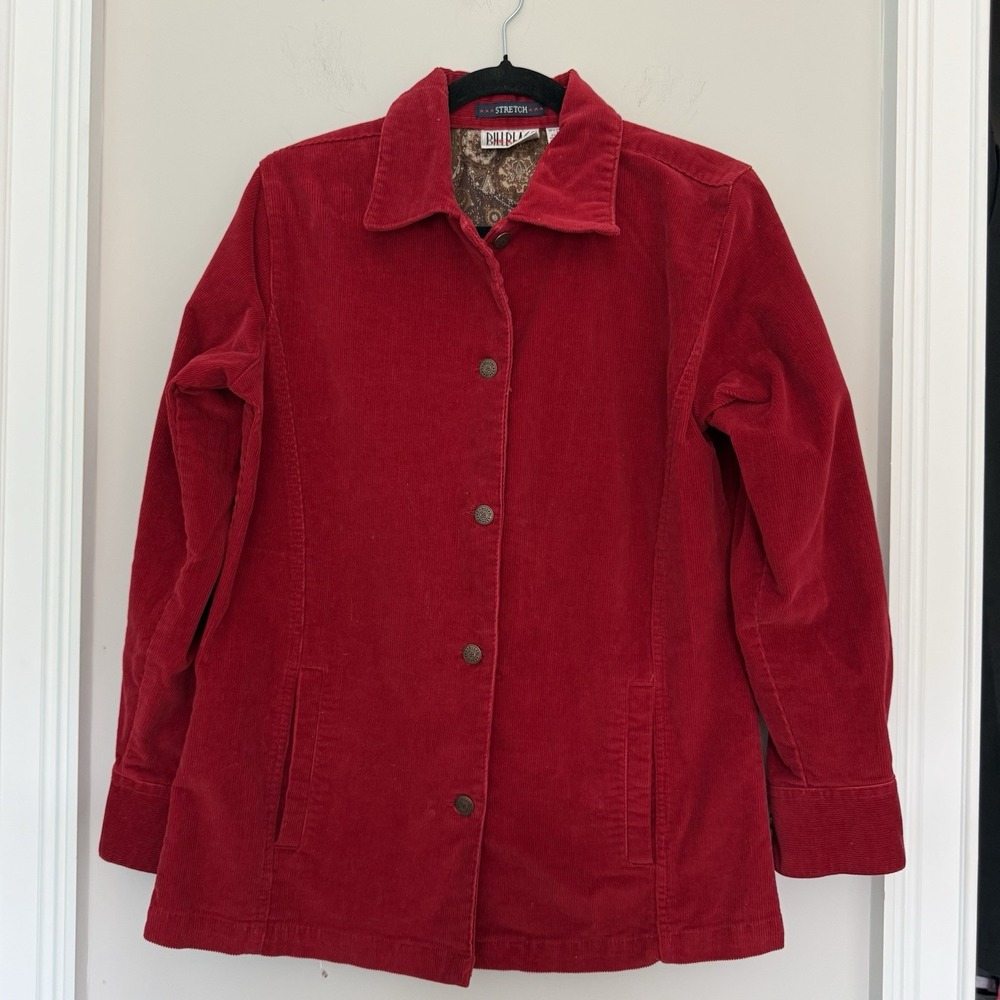 VTG Y2K Bill Blass Jeans Corduroy Blazer Shacket Red Sz M Pockets Cotton Stretch